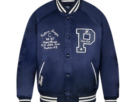 Ralph Lauren Polo Satin Letterman Jacket Aviator Navy Men s Fashion