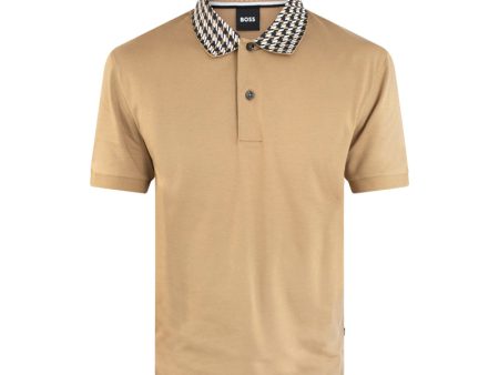 Hugo Boss Parley 180 Polo Shirt Beige Houndstooth Collar Small Men s Sale