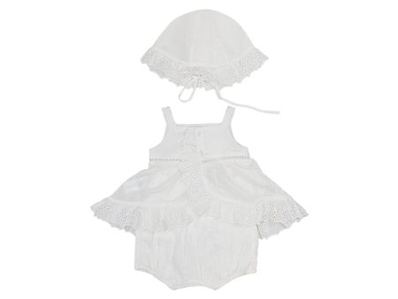 Ralph Lauren Girls Bubble Shortall & Hat Set White For Sale