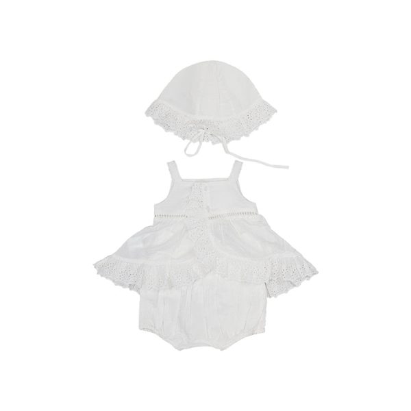 Ralph Lauren Girls Bubble Shortall & Hat Set White For Sale