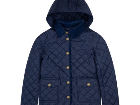 Ralph Lauren Polo Audrey Diamond Quilted Girls Barn Coat Navy on Sale