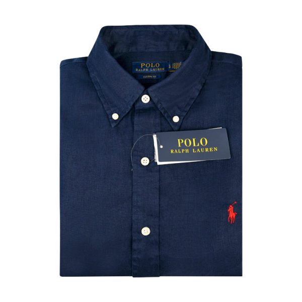 Ralph Lauren Polo Custom Fit Linen Shirt Navy Blue Men s on Sale