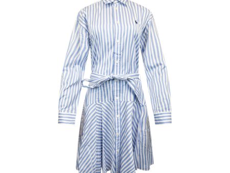 Ralph Lauren Polo Belted Striped Cotton Panelled Shirtdress Light Blue Women s Cheap