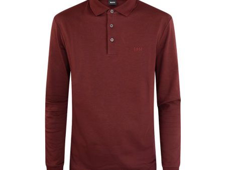 Hugo Boss Pado 30 Long Sleeved Polo Shirt Dark Red Men s on Sale