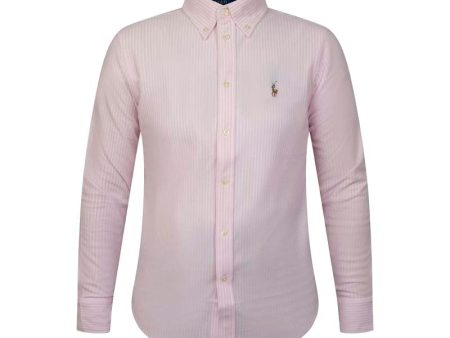 Ralph Lauren Polo Knit Striped Oxford Shirt Pink Women s For Sale