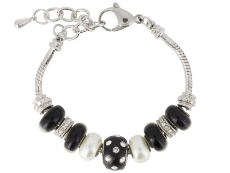 Lovita Charm Bracelet Silver Band Black and Silver Crystals Online Sale