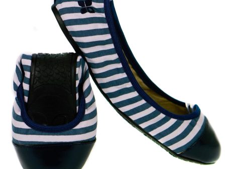 Butterfly Twists Kate Fold Up Ballerina Shoes Navy & White Stripes Size 3 (36) Online now