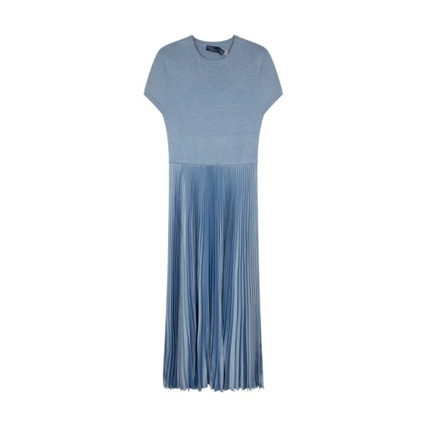 Ralph Lauren Women s Polo Blue Sweater Pleated Midi Dress Cheap