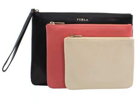 Furla Leather Clutch Bag Set of 3 Black Pink & Cream Supply