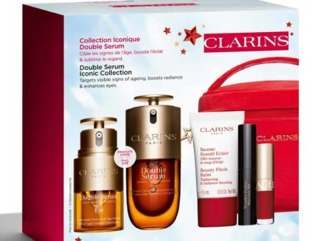 Clarins Double Serum Eye 20ml + Double Serum 30ml + Beauty Flash Balm 15ml + Mascara + Lipstick Gift Set Online Hot Sale