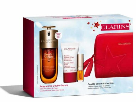 Clarins Double Serum 50ml + Beauty Flash Balm 15ml + Lip Comfort Oil For Sale